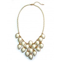 Cream Faceted Teardrop Triangle Bib Statement Necklace